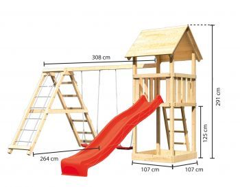 Dětský domek KARIBU LOTTI 89350   červená skluzavka   houpačka   žebřík