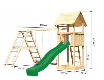 Dětský domek KARIBU LOTTI 89351   zelená skluzavka   houpačka   žebřík