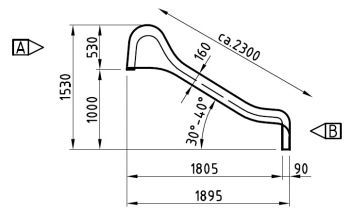 Skluzavka červená, 230 cm, laminátová, nástup 100 cm