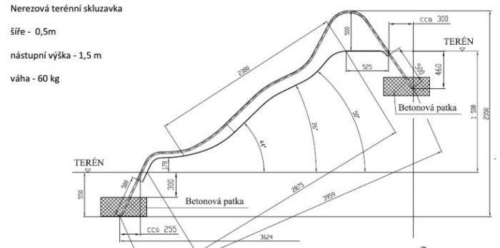 Terénní nerezová skluzavka 150 cm