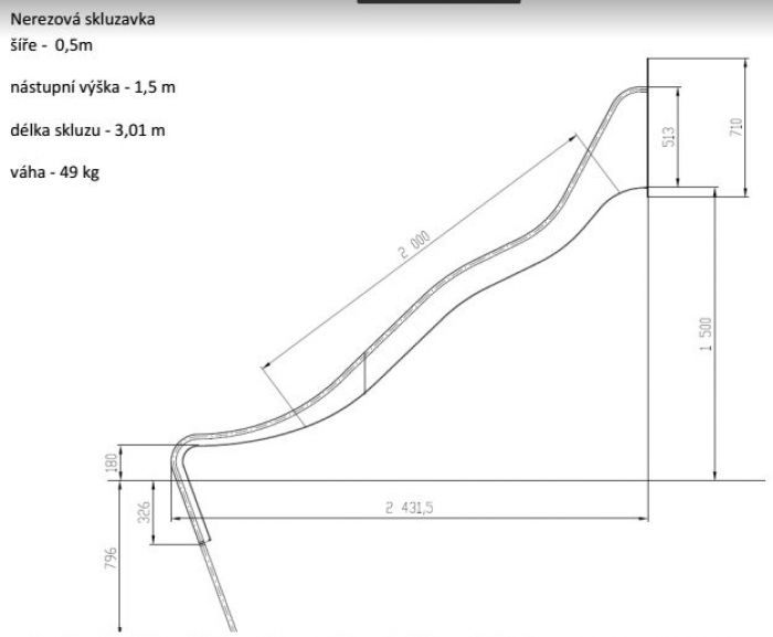 Nerezová skluzavka pro výšku konstrukce 1,5 m