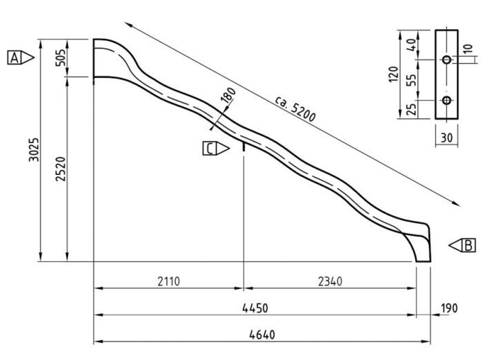 Skluzavka 520 cm červená, laminátová, nástup 250 cm